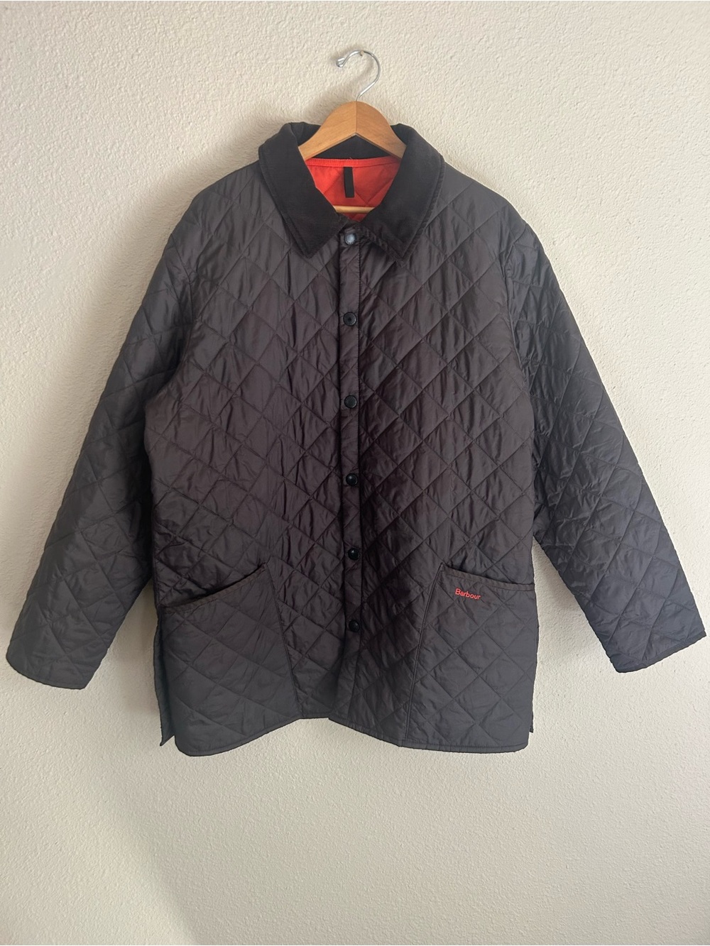 Barbour Liddesdale Quilted Jacket in brown with orange lining | men’s XL